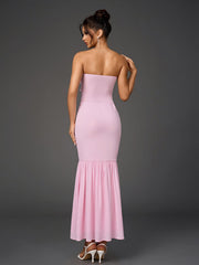 Backless Ruffle Trim Ruched Bodycon Tube Dress | Bridesmaid Dress